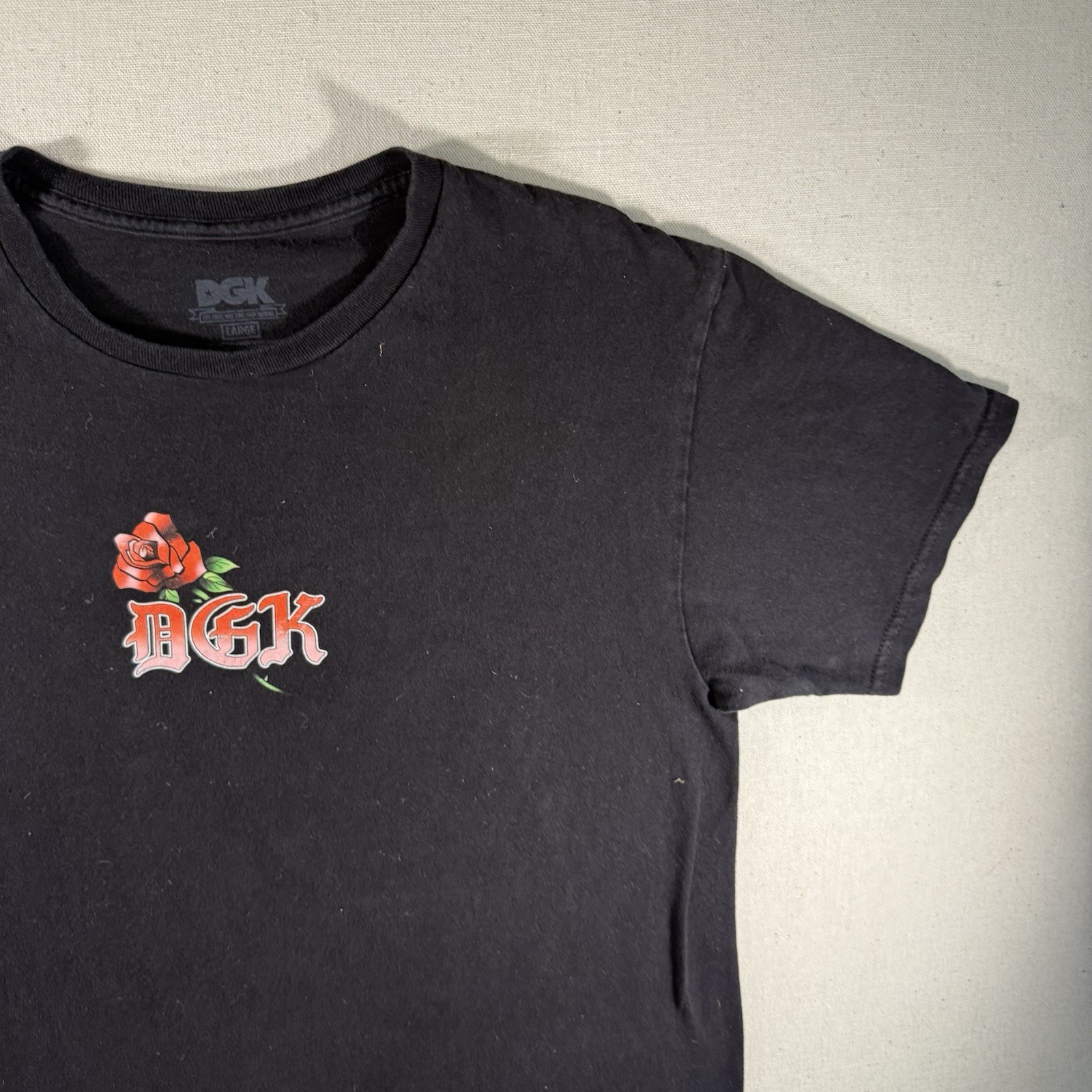 DGK Vintage T Shirt Black Size Large Cruiser Car Red Lettering Roses Skater gallery