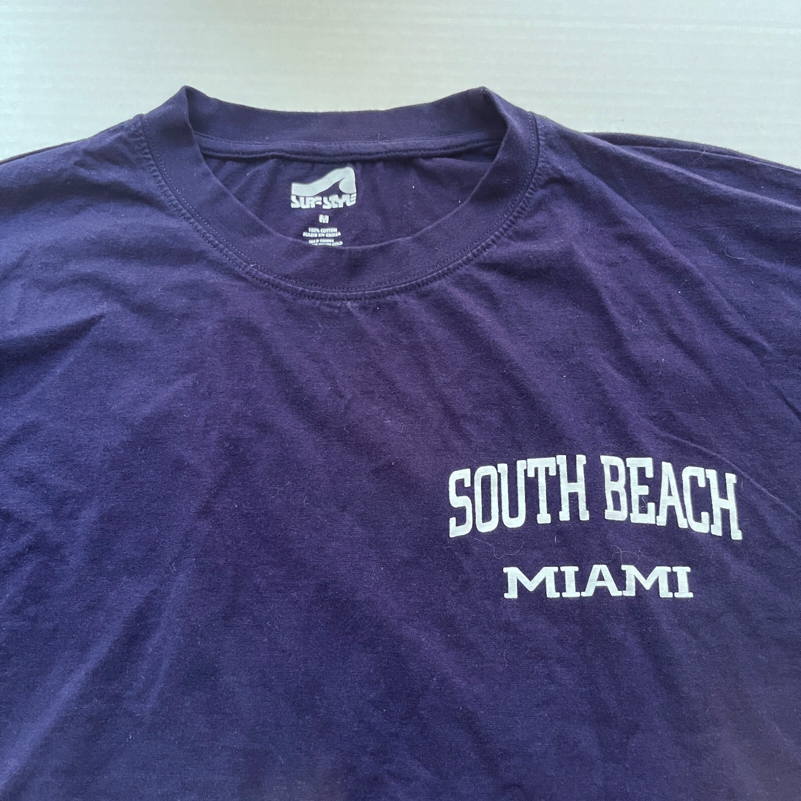 Surf Style MIAMI Shirt Florida Mens M Long Sleeve Navy White Back Spellout gallery