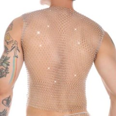 Men’s Glitter Sheer See Through Fishnet Tank Top Sexy Mesh Muscle Vest Tops