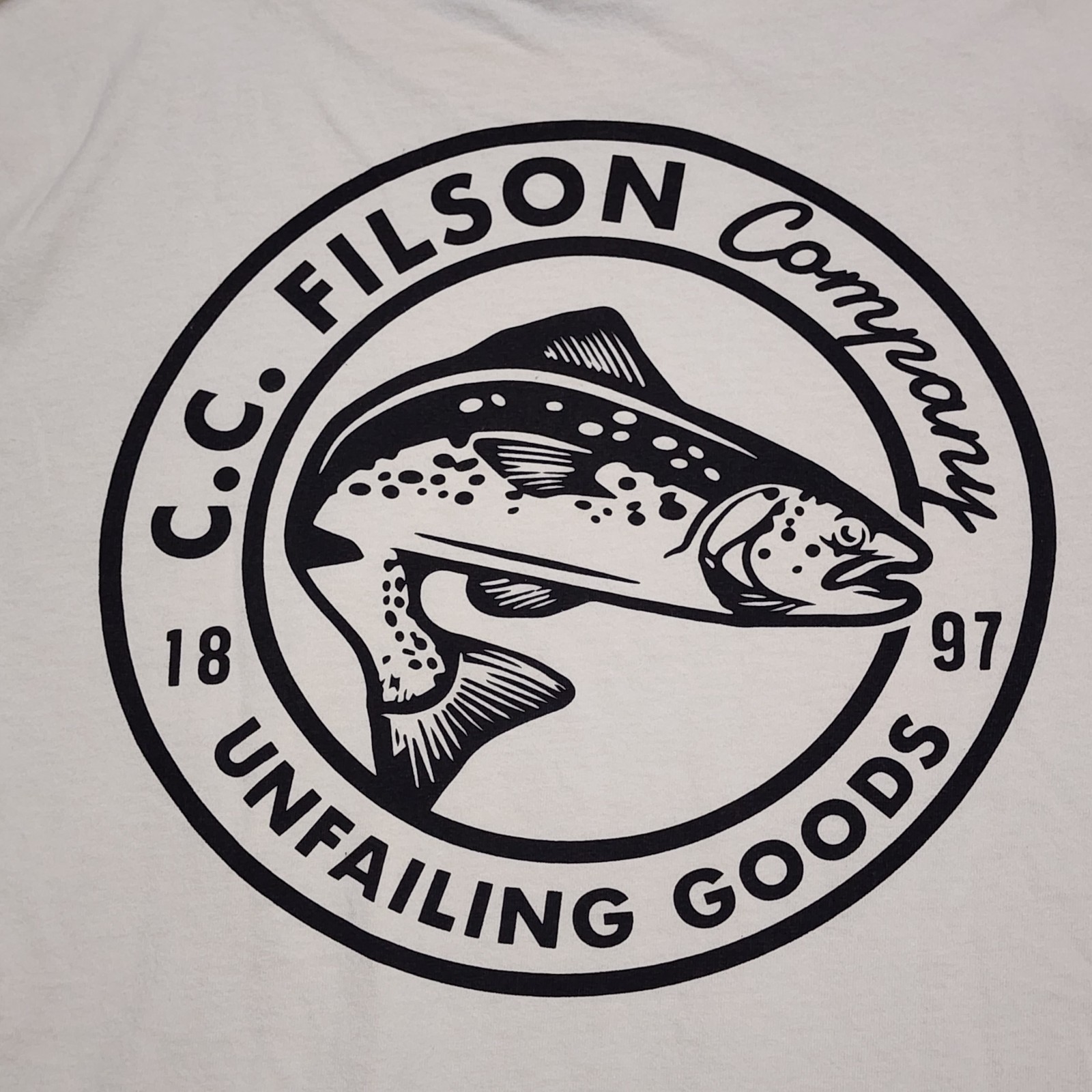 Filson Alaska Outfitter Unfailing Goods Trout Graphic T-Shirt Men's XL USA Made gallery