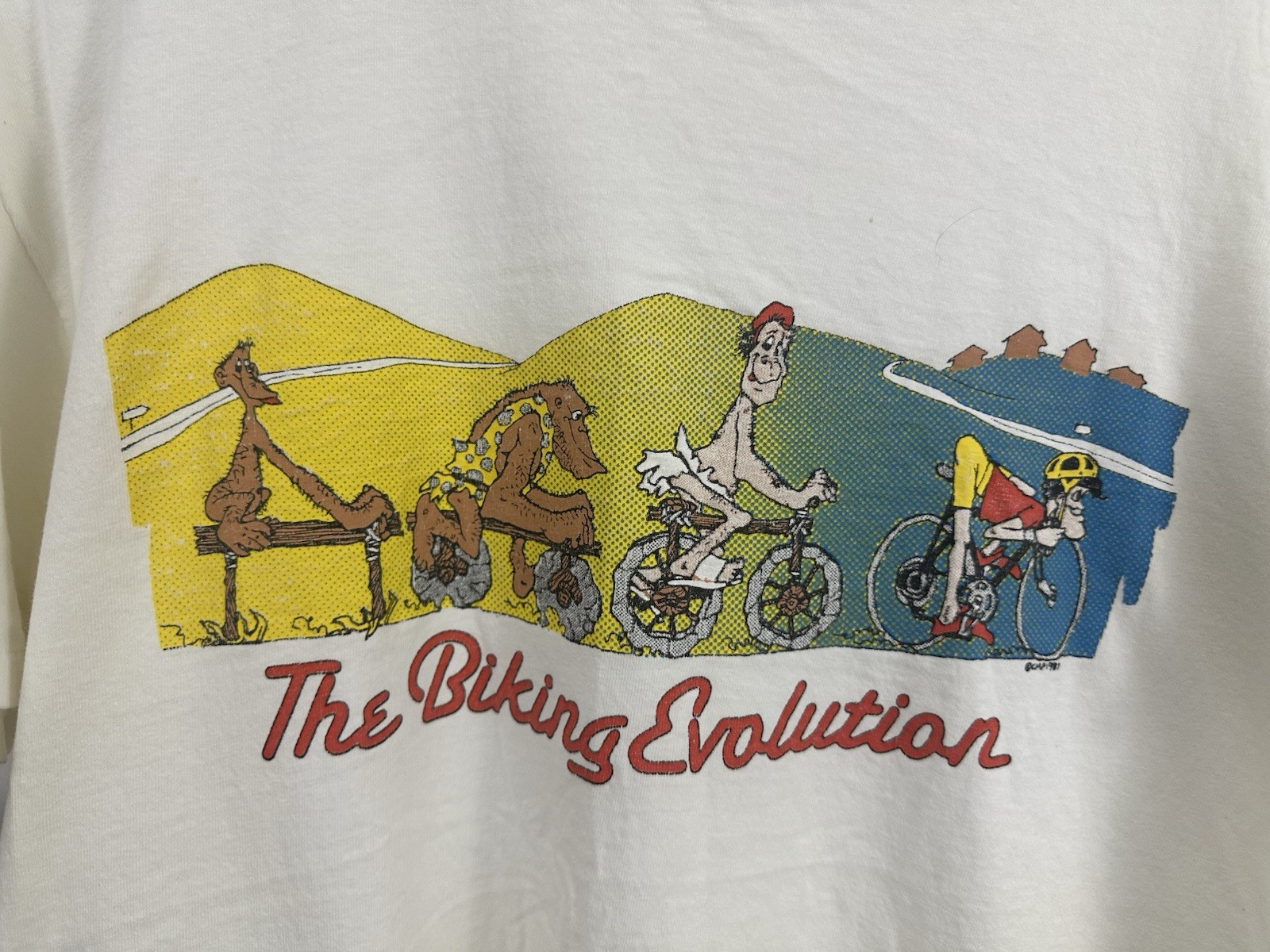 VTG 80s The Biking Revolution Cycling Art Distressed Worn Stedman T-Shirt XL gallery