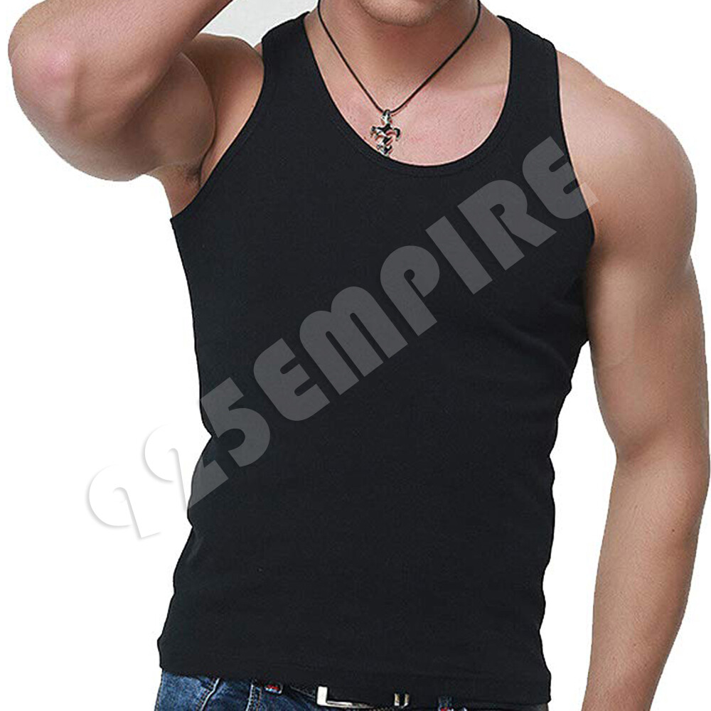 3 Pack Men Tank Top Black/White/Gray Cotton Undershirt Ribbed A-Shirt Size:S-2XL gallery