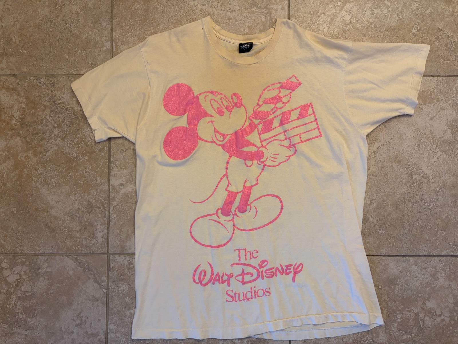 Diamond Dust Vintage Disney Mickey Mouse White Pink Glitter