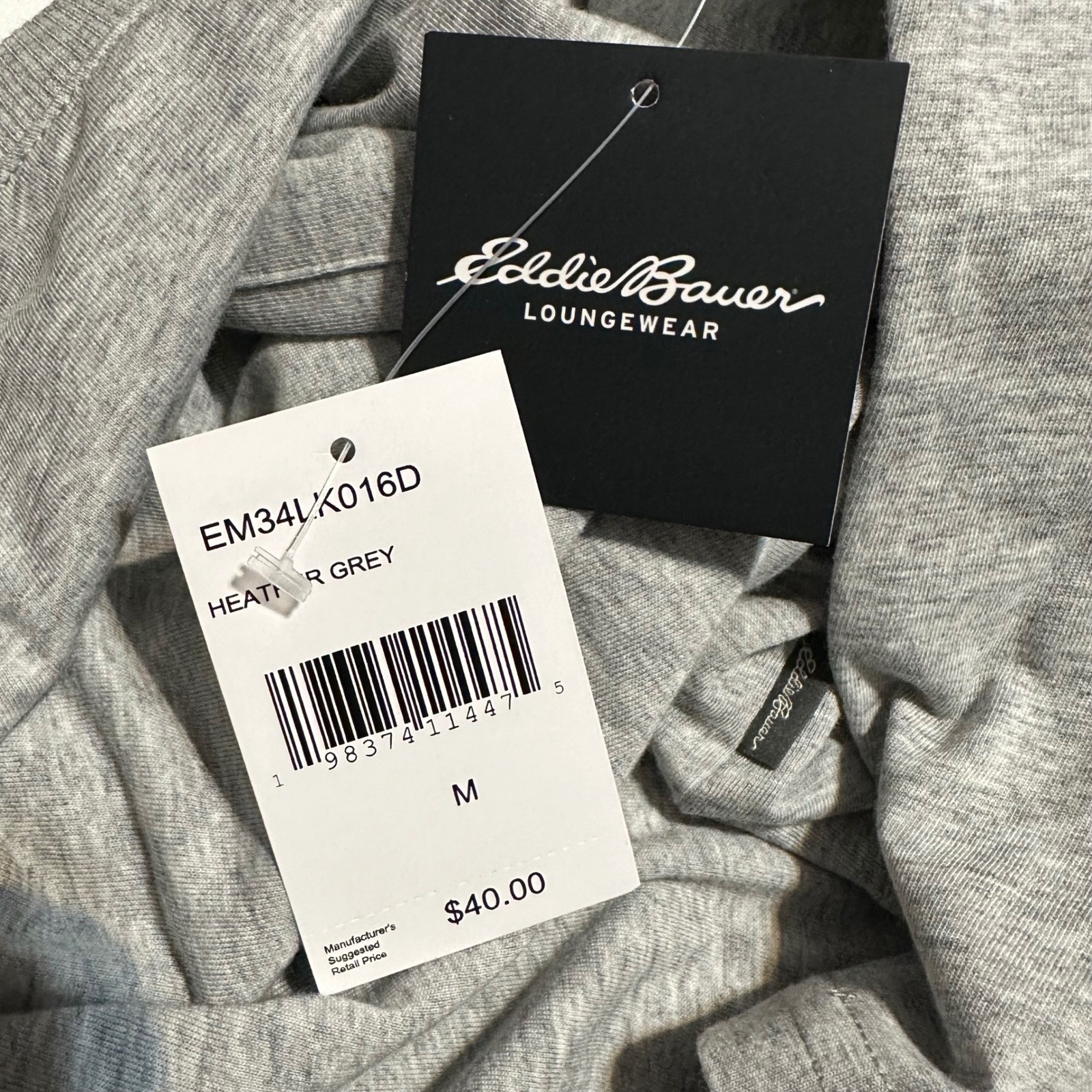 Eddie Bauer Loungewear Men's Shirt Medium Heather Gray Long Sleeve Lounge NWT gallery