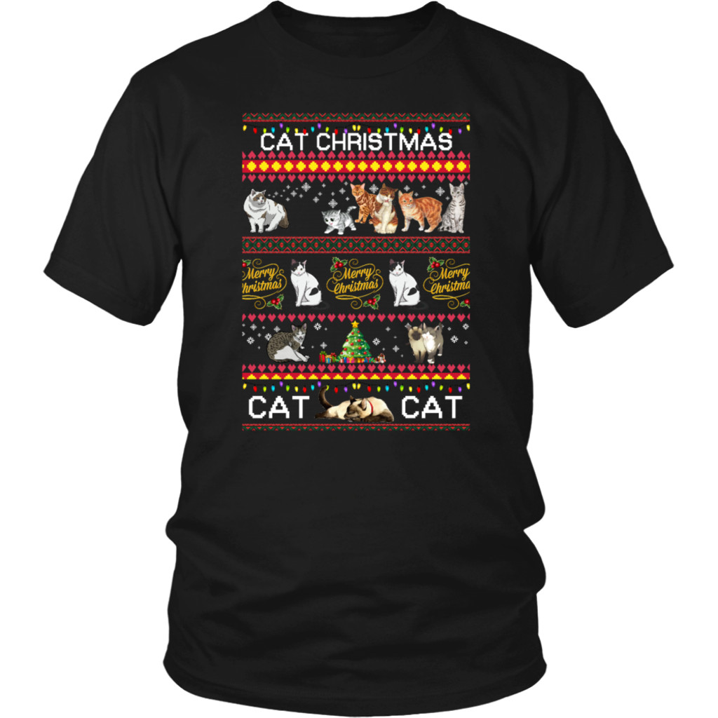 Cat Christmas T Shirt Funny T Shirt Black Men S M L 234XL