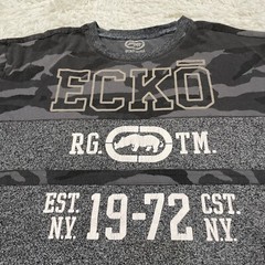 MARC ECKO Unltd. Shirt Men XXL Gray Camo Y2k Cut & Sew Graphic Spellout Tee 2XL