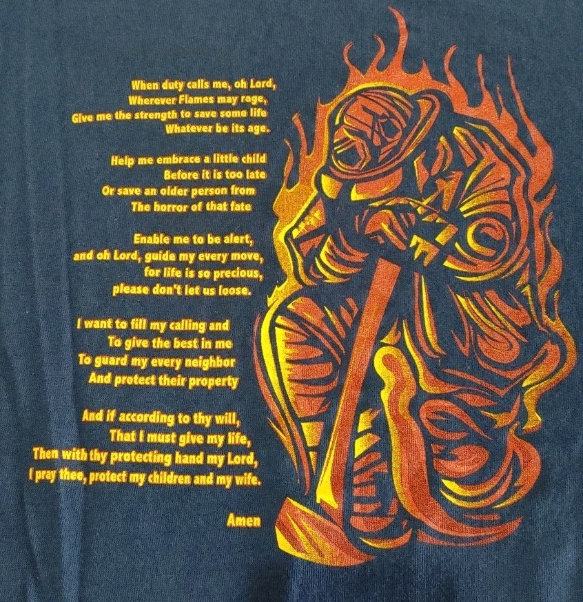 Firefighter Prayer Tshirt Delta Pro Weight Navy Blue 2-Sided Adult Size Large gallery