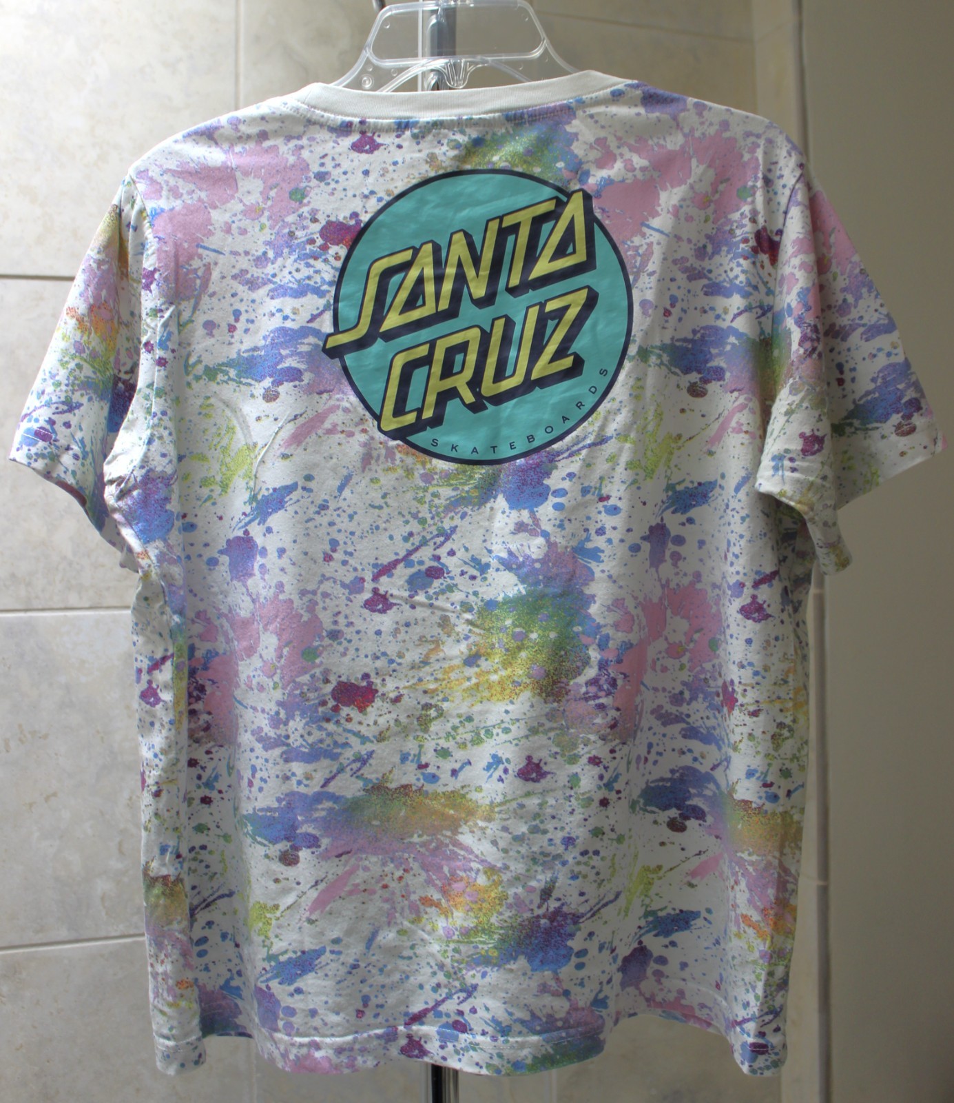 Santa Cruz Skateboards Tee sz L Chest 44" Multi Paint Splatter Dot Logo T-Shirt gallery