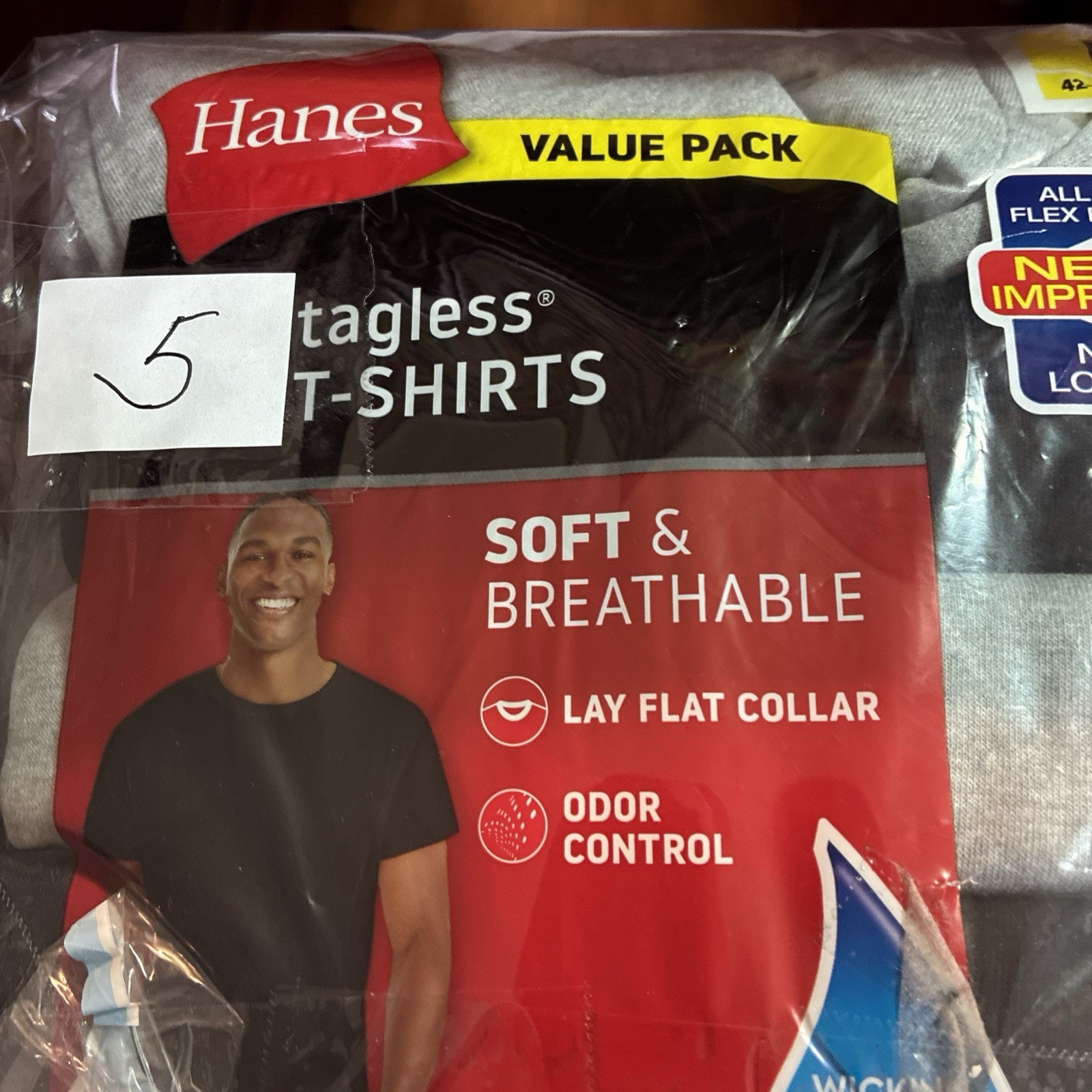 HANES 5 Tagless T-Shirts Size Large 42-44” Gray/Black Wicking Cool Comfort