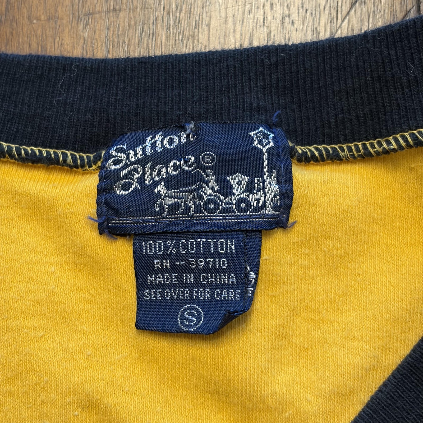 Sutton Place Shirt Mens Small Yellow Ringer Retro V Neck Stripe Trim Tee 70s gallery