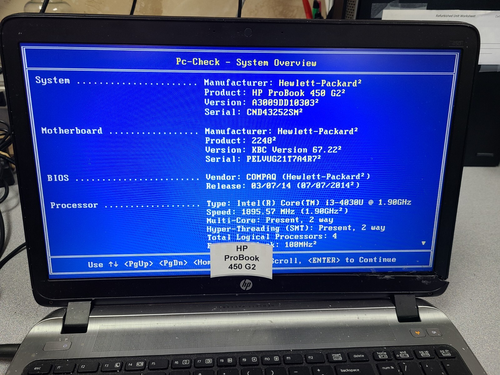 HP ProBook 450 G2 with i3-4030U CPU 782952-601 Laptop Motheboard