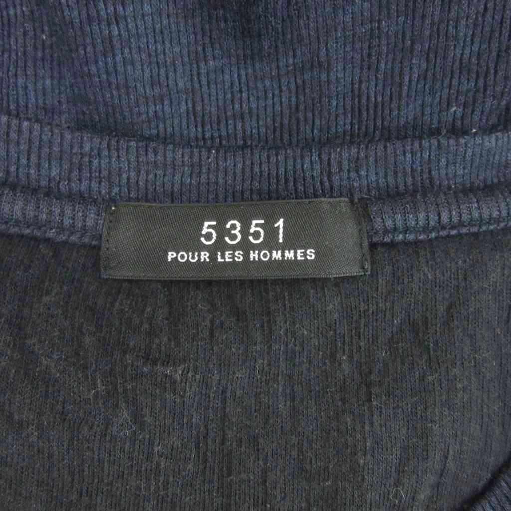 5351 Pour les Hommes Navy Wool Blend V-Neck T-shirt Cut & Sew Plain Used gallery