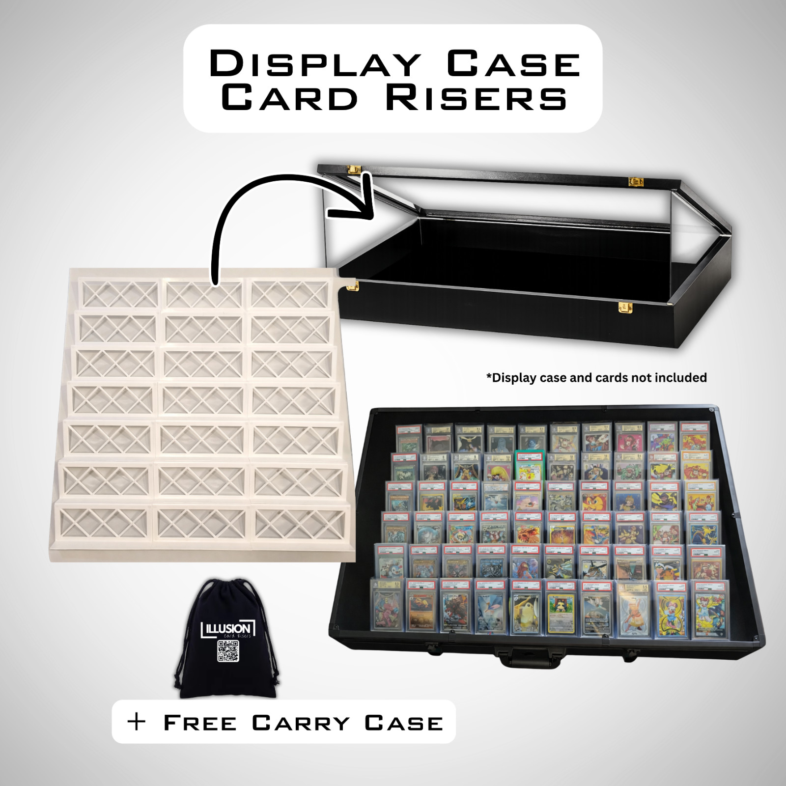 Display Case Card Riser Stands – WHITE – Perfect for 24×36 Cases- 33 Risers!