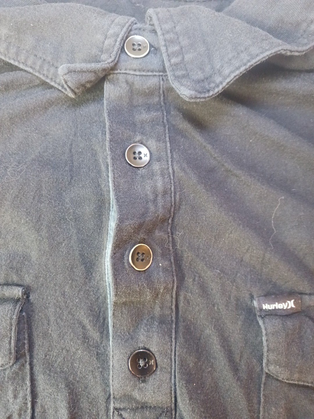 Hurley Buckle Shirt Men's XL Collar Pocket Black Short Sleeve Shirt gallery