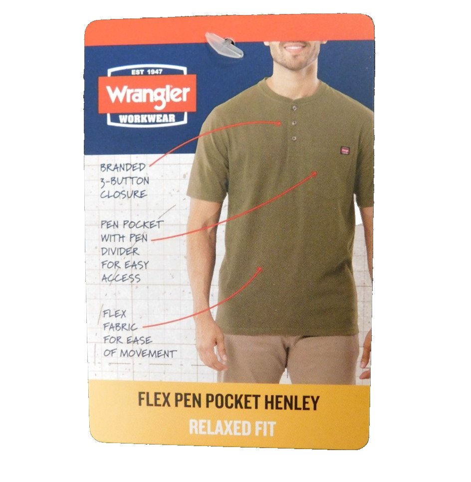 Wrangler Workwear Flex Pen Pocket Henley T-Shirt Men's XL (46-48) Charcoal gallery