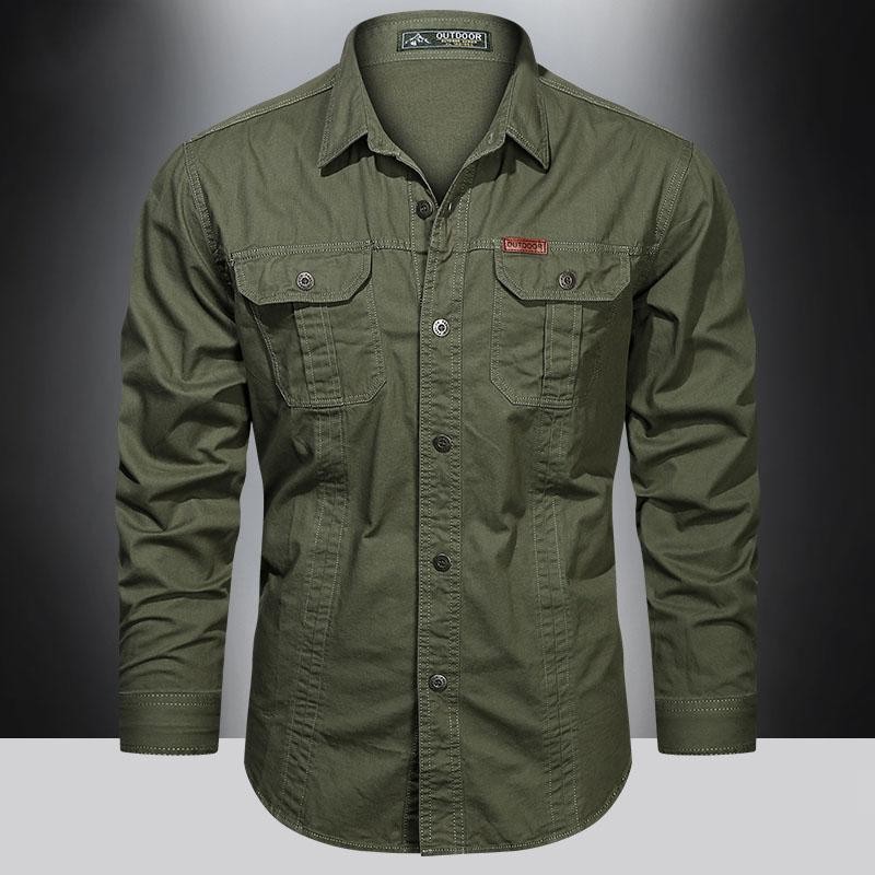 Men's Long-Sleeve Western Shirts Cotton Button-Up Military Style gallery