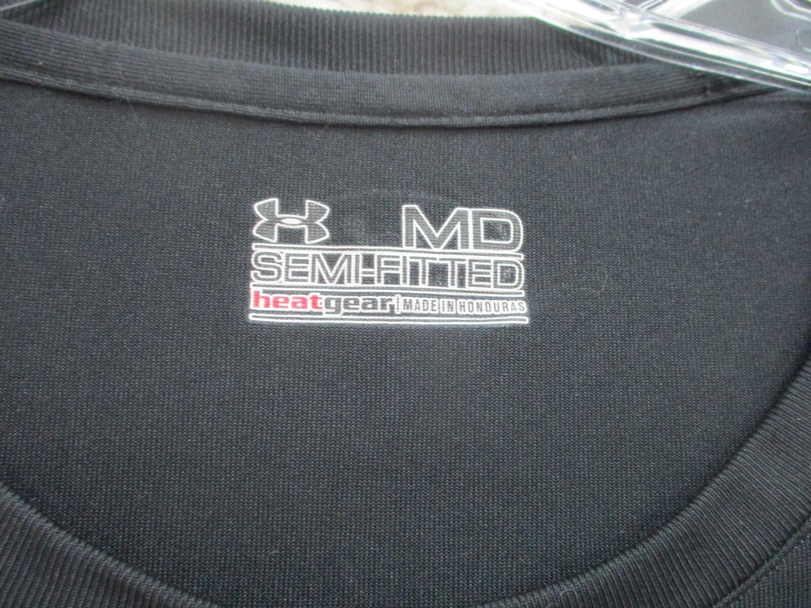 Under Armour Shirt Medium Adult Black Semi Fitted Spell Out Logo Stretch Mens M gallery