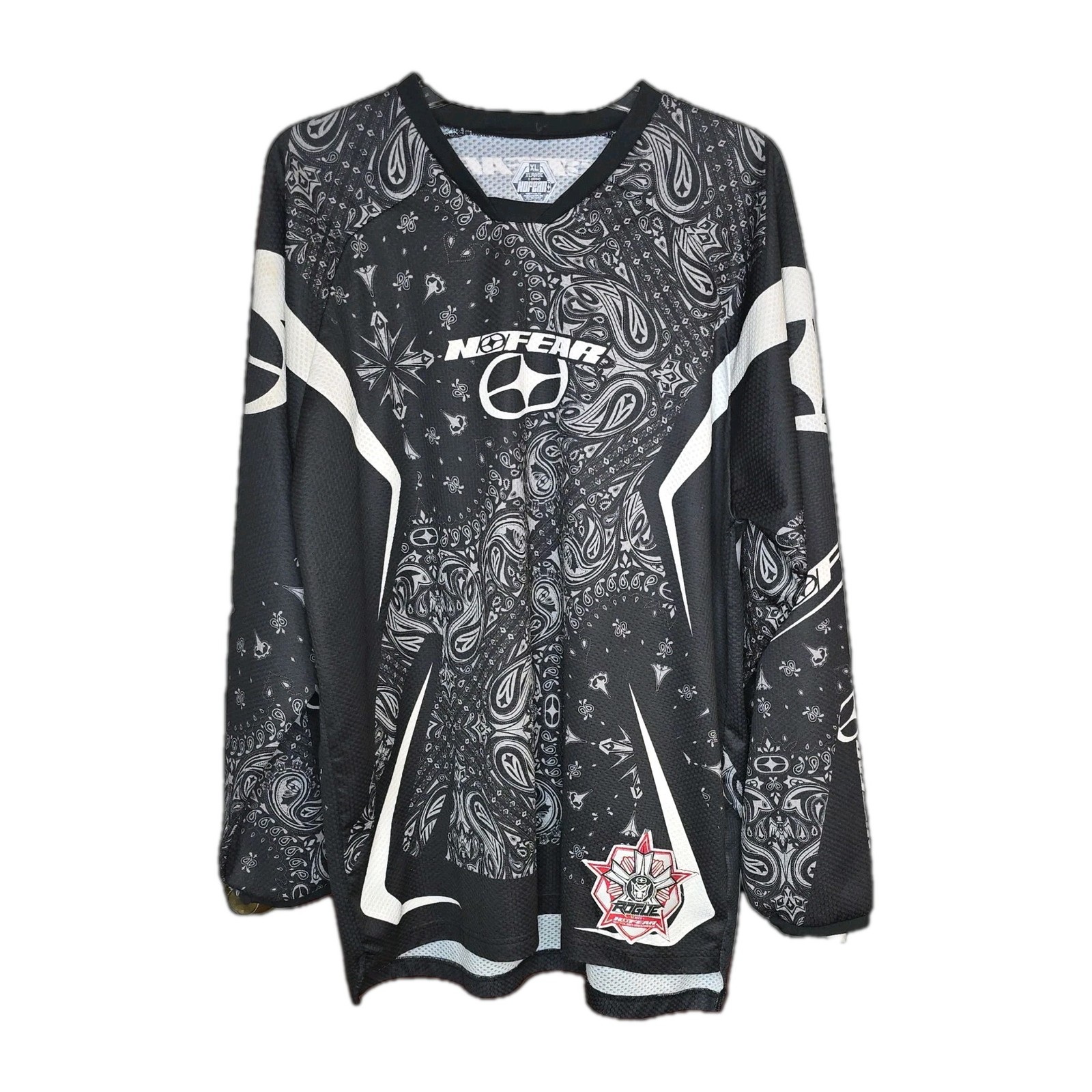 No Fear Rogue Series Motocross Jersey Mens XL Black White Paisley Y2K MX BMX gallery
