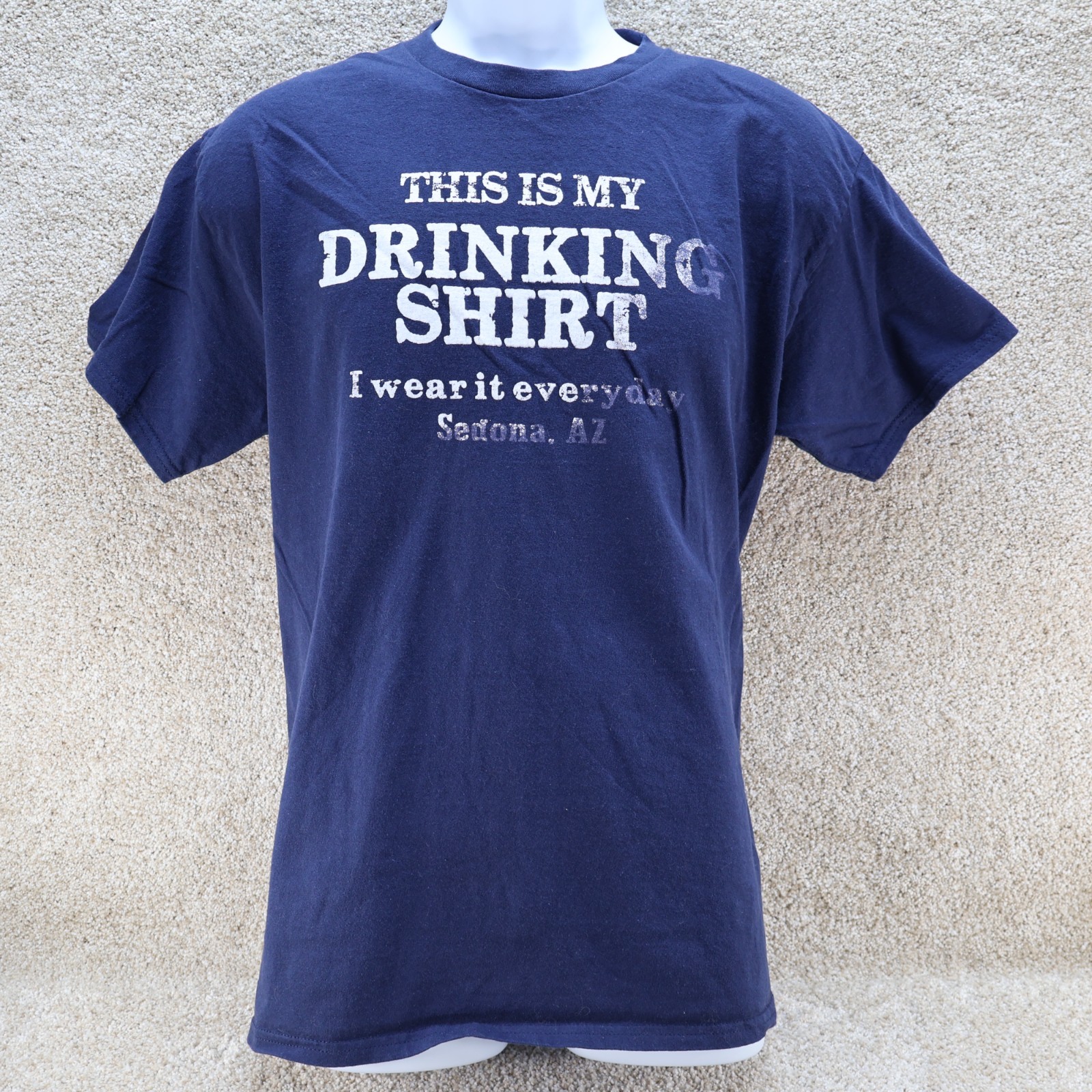 Gildan Mens Large Drinking Shirt Graphic Tee Navy (see photo for flaw)