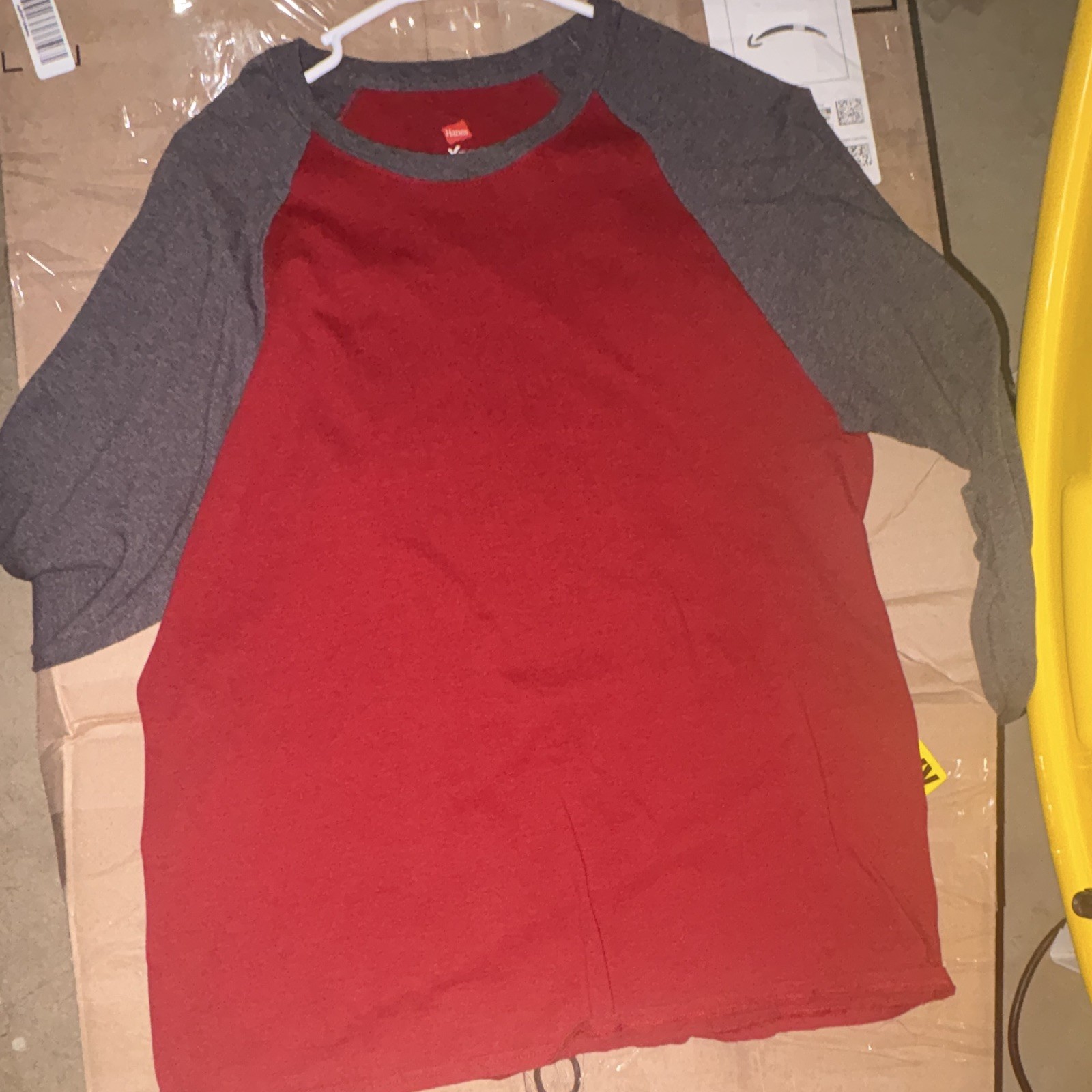 Hanes X-Temp Men's Red/Gray Colorblock Raglan Crew Neck 3/4 T-Shirt L gallery