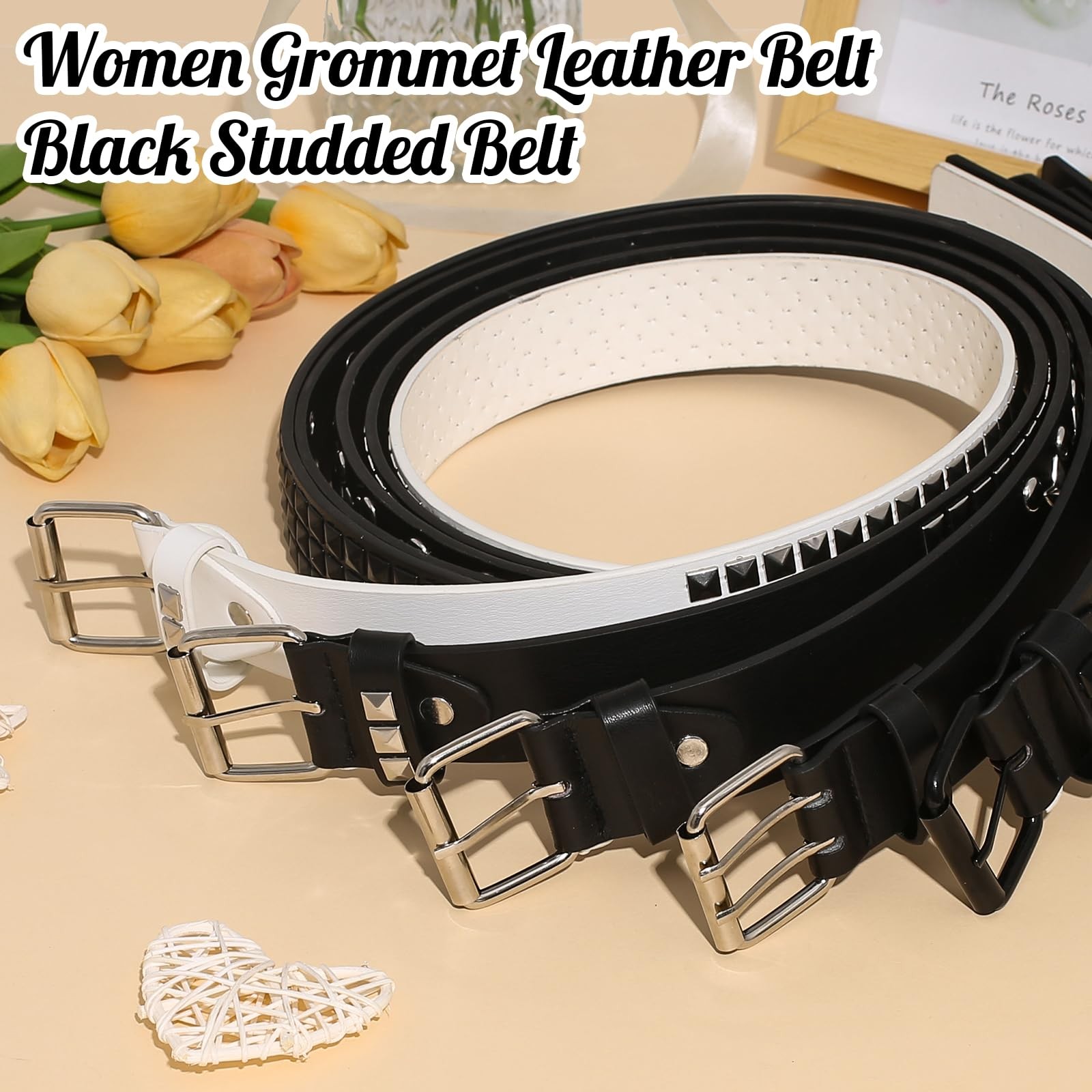 3 Pcs Studded Belt Y2K Metal Goth Punk Rock Rivet Belt with Bright Pyramid St... gallery
