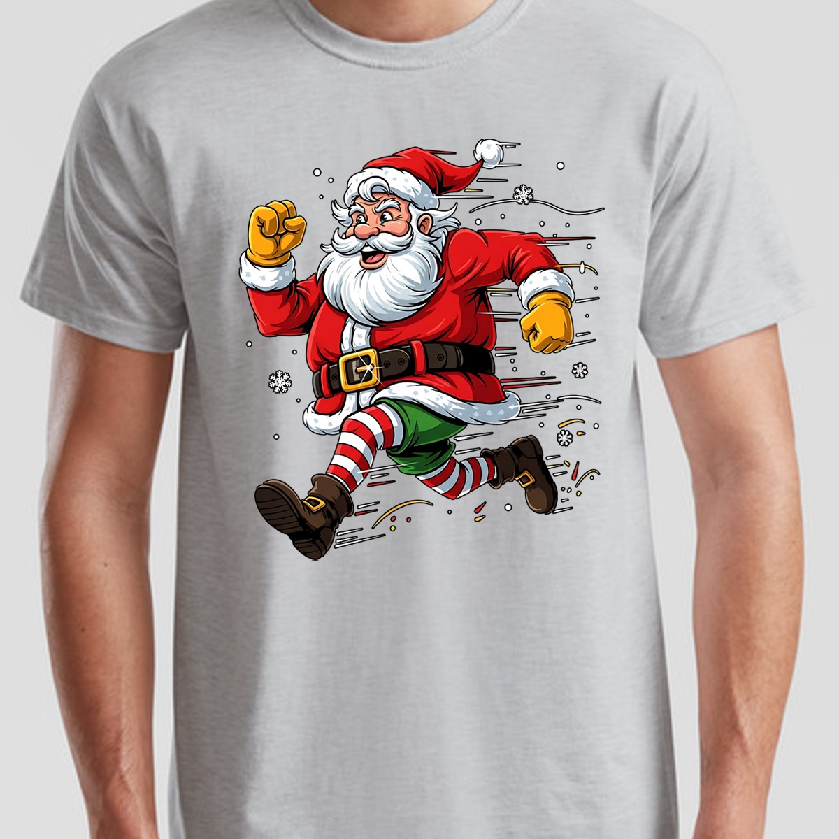 Running Santa Christmas Holiday Mens T-Shirt Womens Graphic Tee Festive Apparel gallery