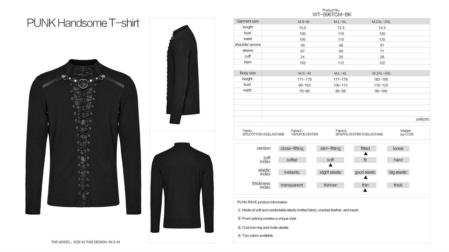 PUNK RAVE Black Cyberpunk Gothic Punk Mesh Splicing Long Sleeve T-Shirt Men Top gallery