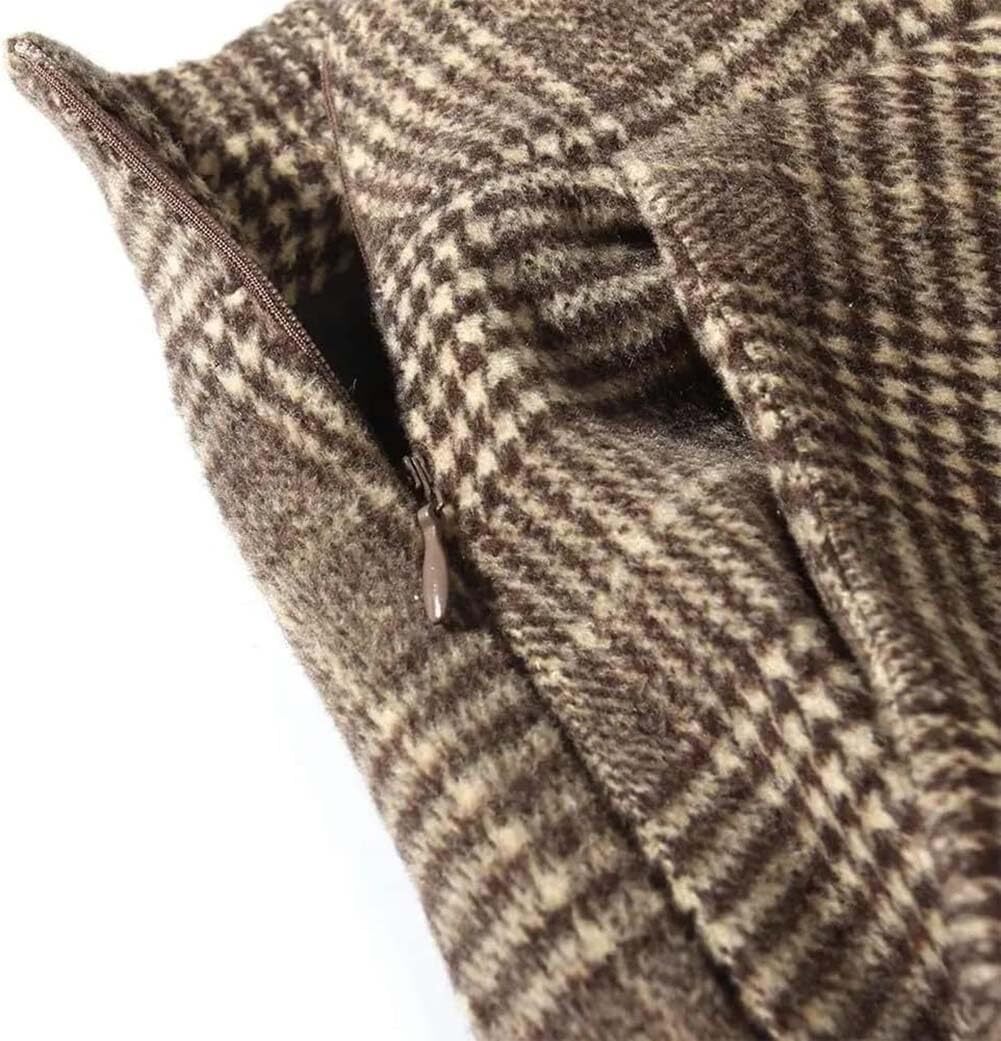 Women's Long Plaid Wool Skirt High Waist A-Line Pleated Tartan Winter Skirt gallery