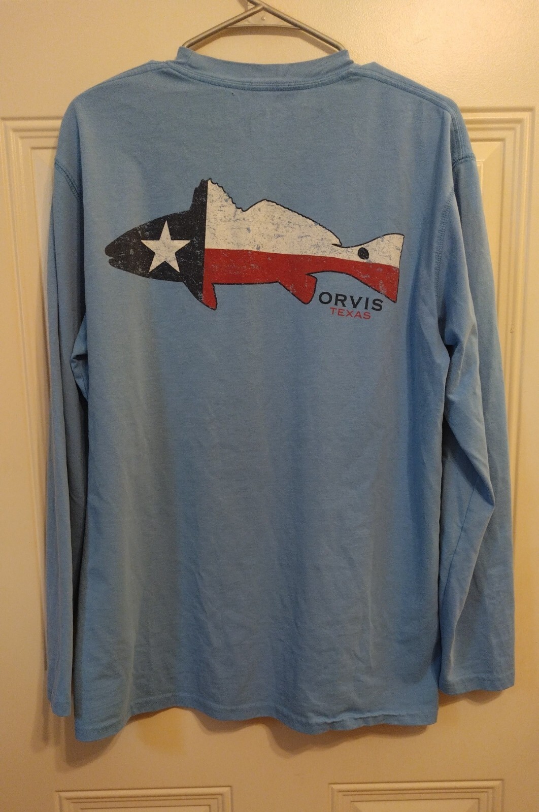 Orvis Texas Fishing Shirt Large Fish Lone Star Texan Long Sleeve Blue BG12