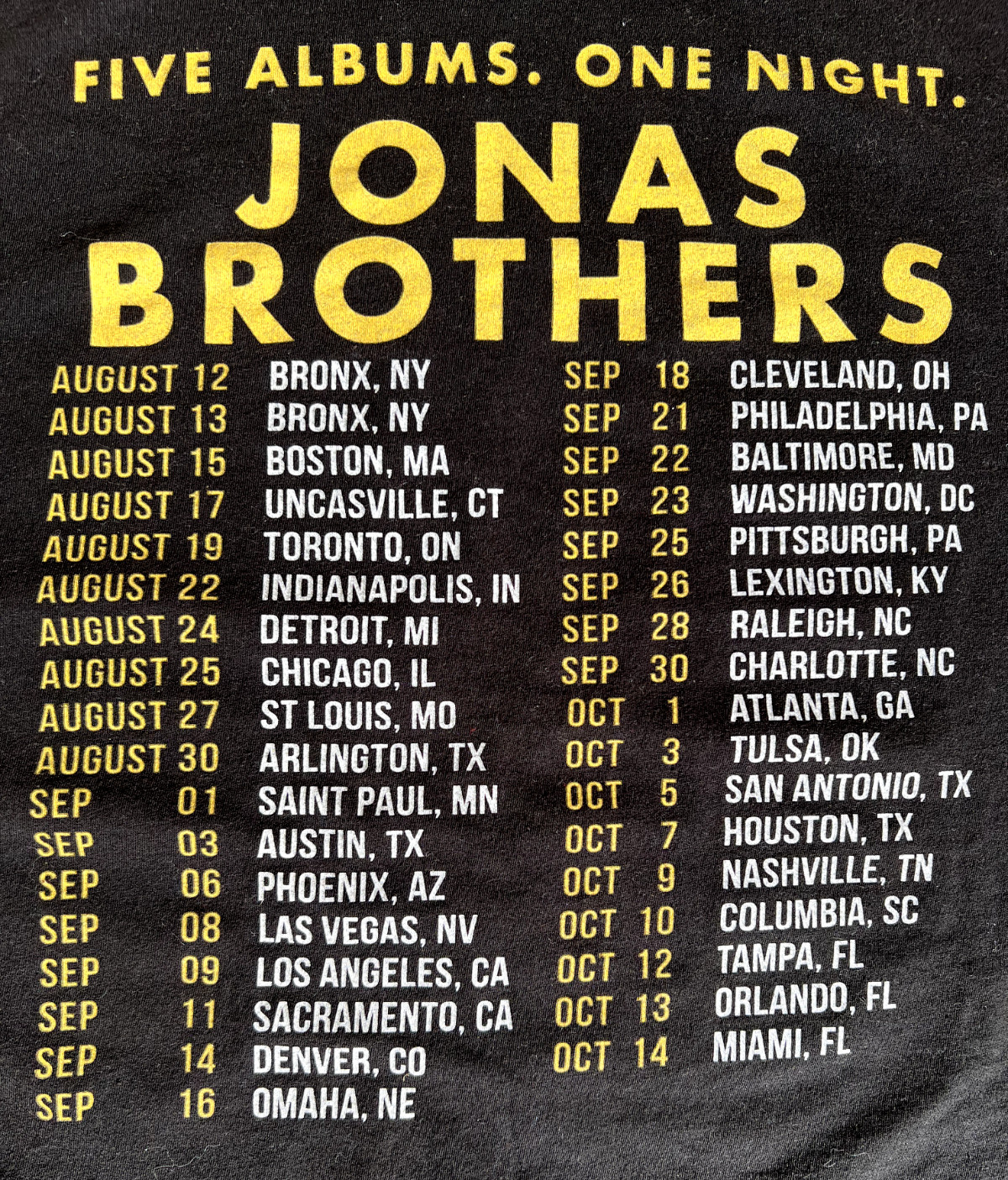 Jonas Brothers Concert T Shirt Five Albums One Night 2023 Black 2 Sided Size XL gallery
