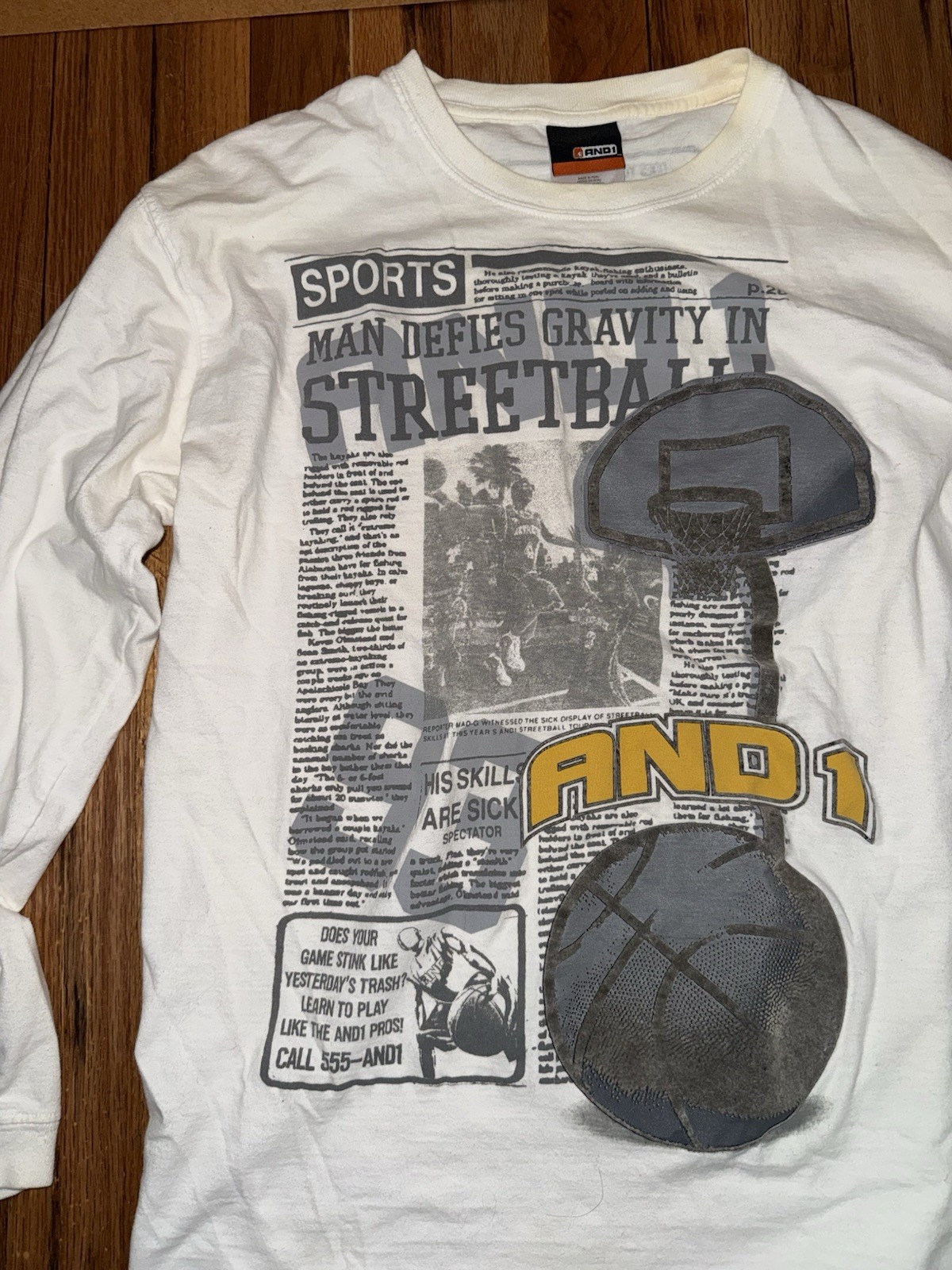 Vintage AND1 White Long Sleeve Trash Talk Basketball T-Shirt M gallery