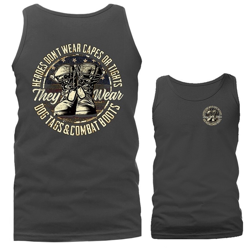 Heros Don’t Wear Capes or Tights Veteran Military Patriotic US Flag Tank Top