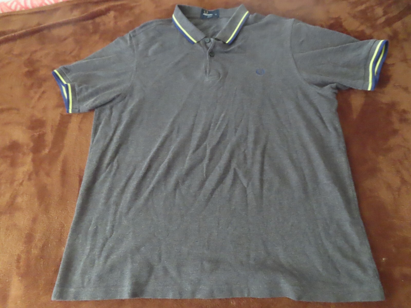 Fred Perry M3600 slim fit S/S Twin Tipped Polo Shirt grey blue yellow Large
