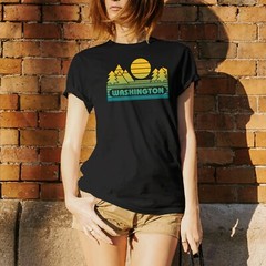 Washington Groovy Sunset – Landscape Vacation Home State T Shirt – Black