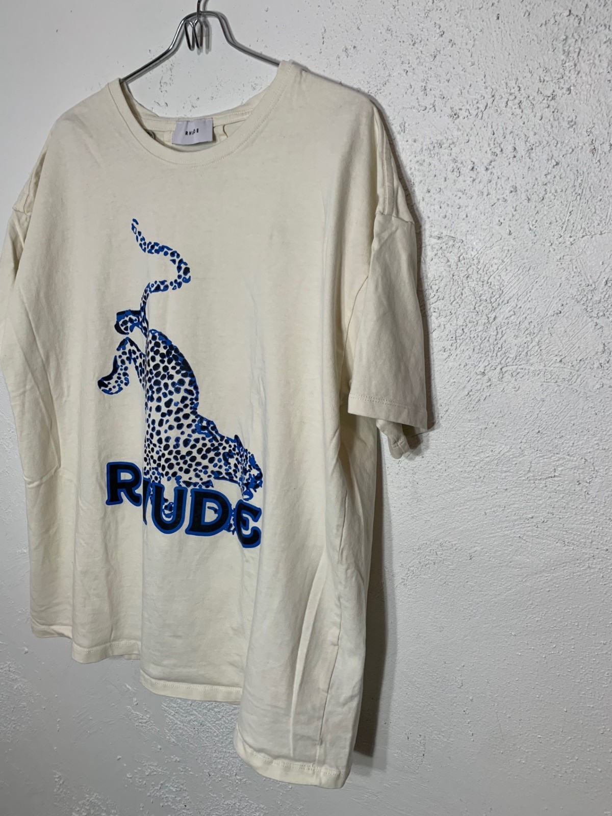 Rhude Mens Cream Blue And Black Leopard T-Shirt Size Large EUC Made In USA gallery