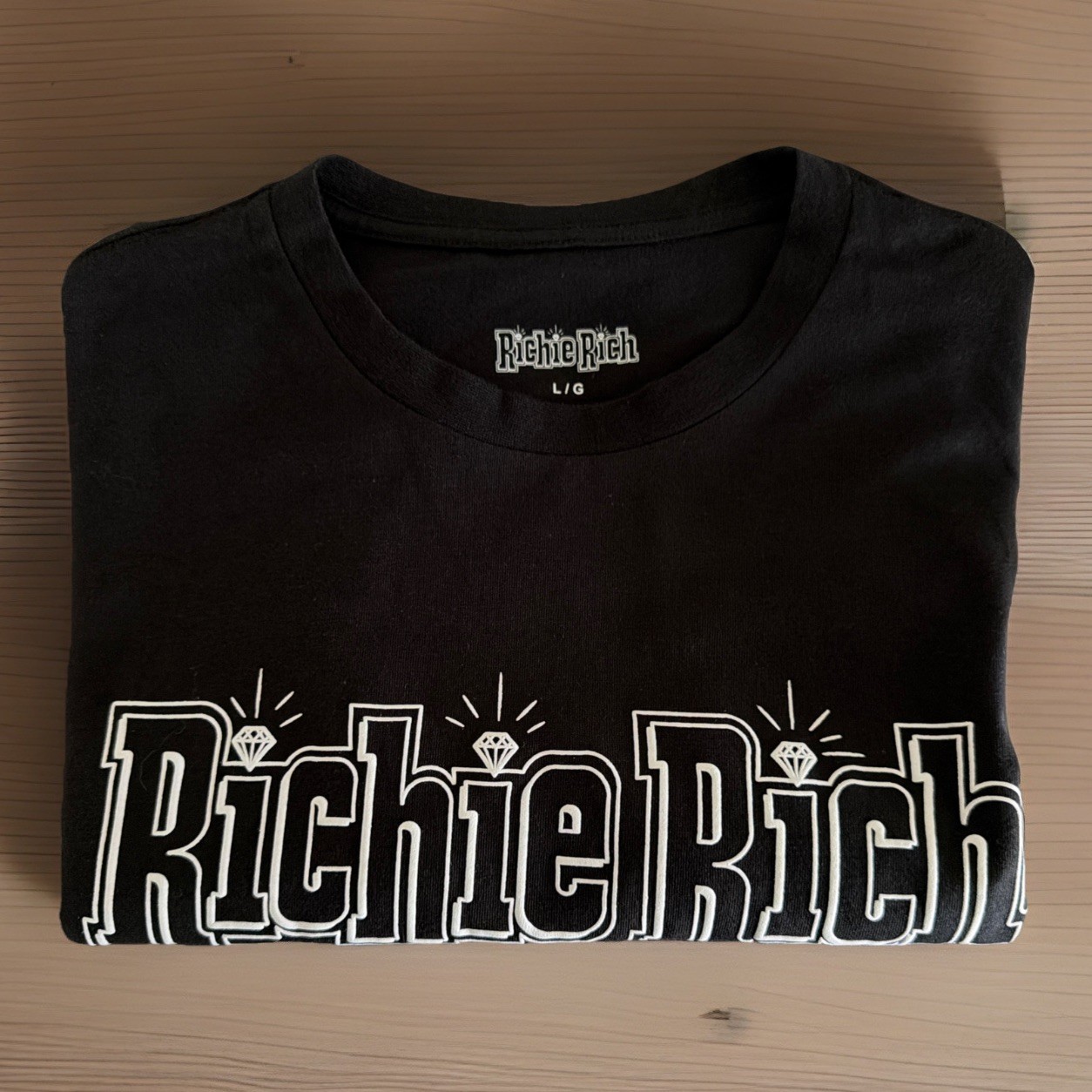 Richie Rich Graphic T Shirt Black Neon Green Piano Print Size L Tee NWT gallery