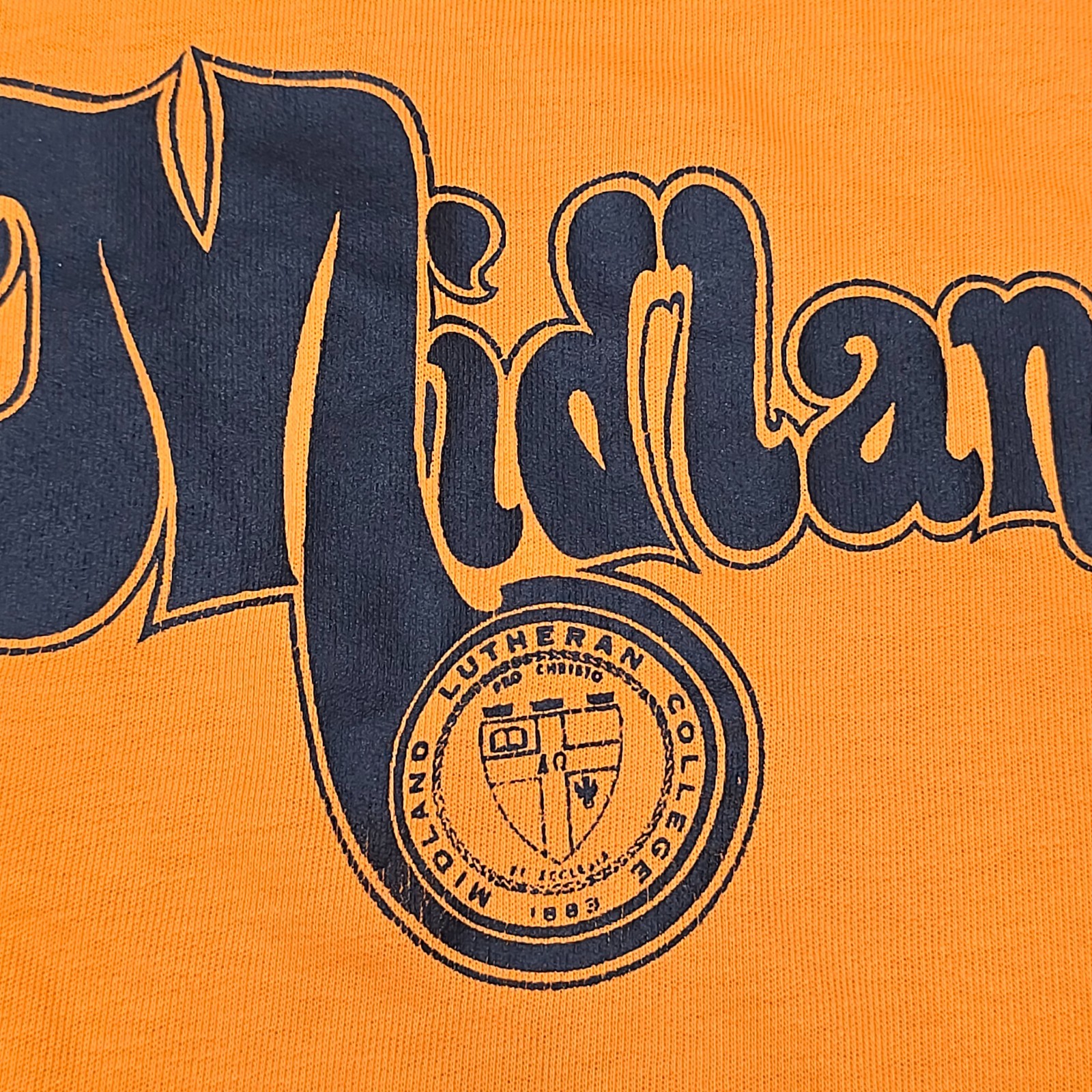 Vintage 70s Midland Lutheran College Shirt Medium Artex Made In USA Black Orange gallery