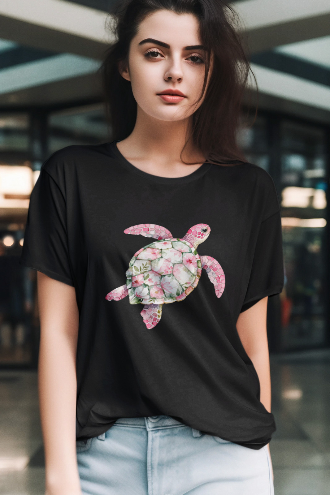 Floral Sea Turtle T-Shirt Black Unisex Tee Ocean Beach Graphic Boho Coastal Art gallery