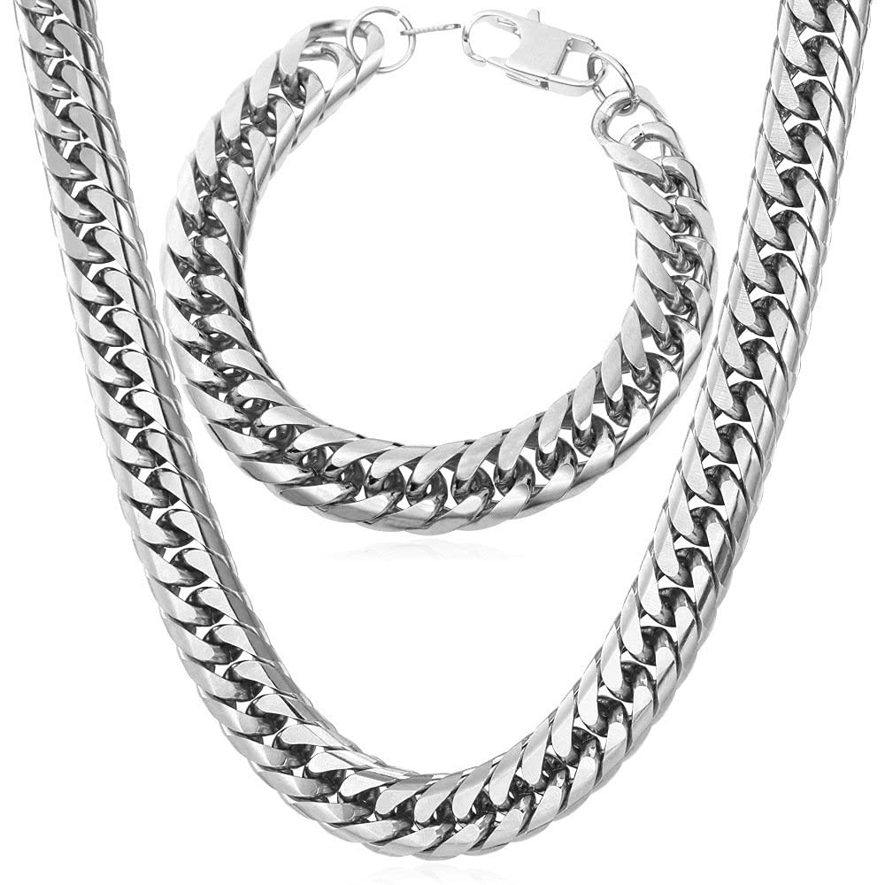 Cuban Link Chain Necklace for Men, 12mm/9mm/6mm Miami Curb Chain, Stainless S…