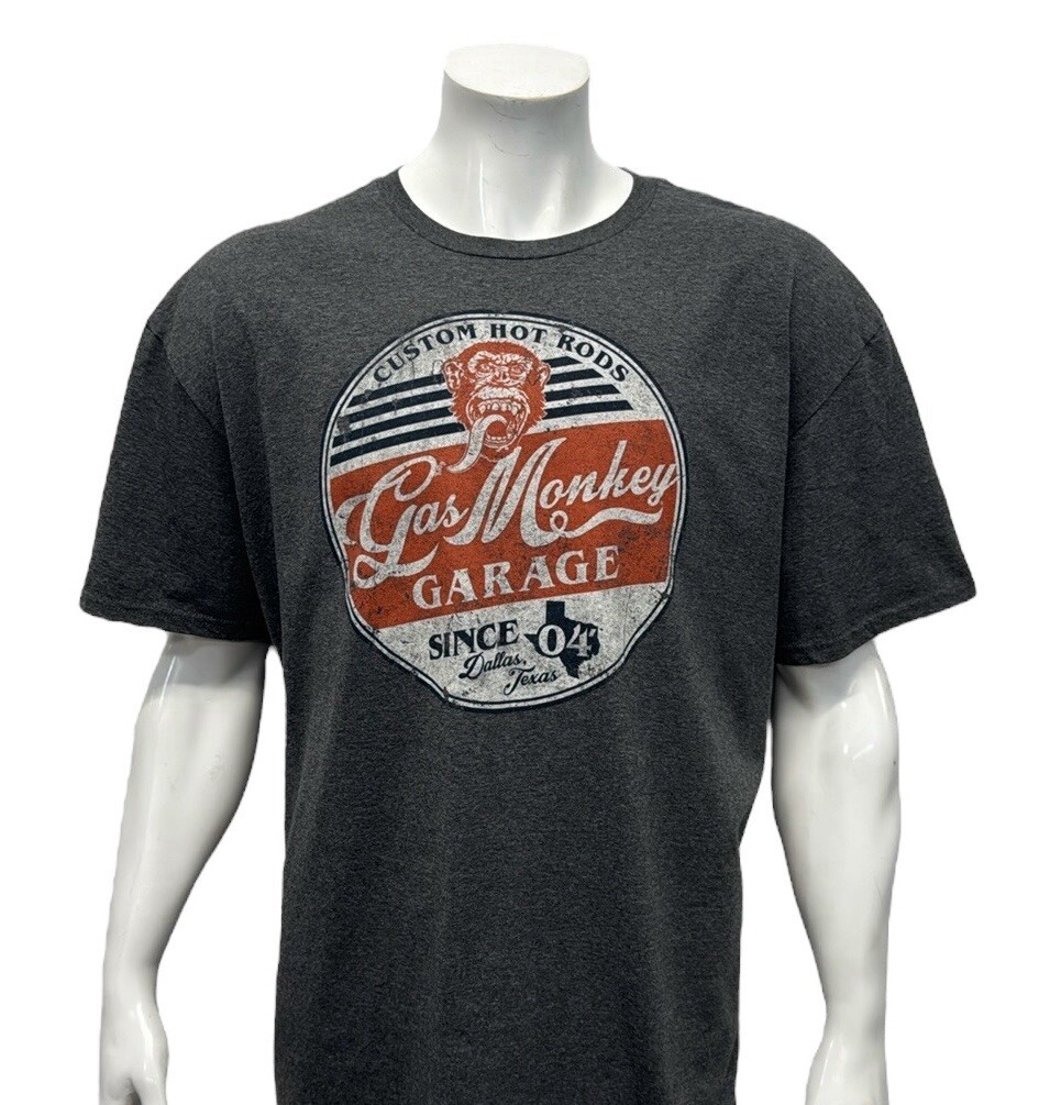 Gas Monkey Garage Custom Hotrods Dallas Texas Gray Distressed Graphic T-Shirt 2X gallery
