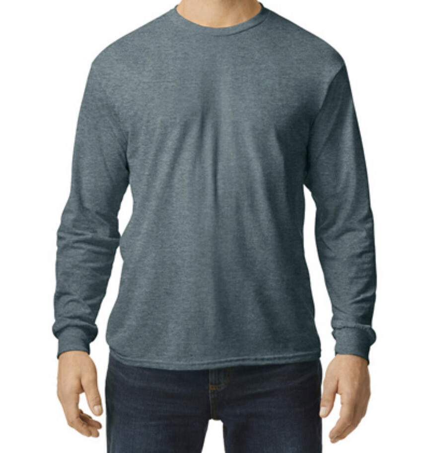 First Quality Dark Heather Gildan Heavy Cotton Adult Long Sleeve T-Shirt, Size M