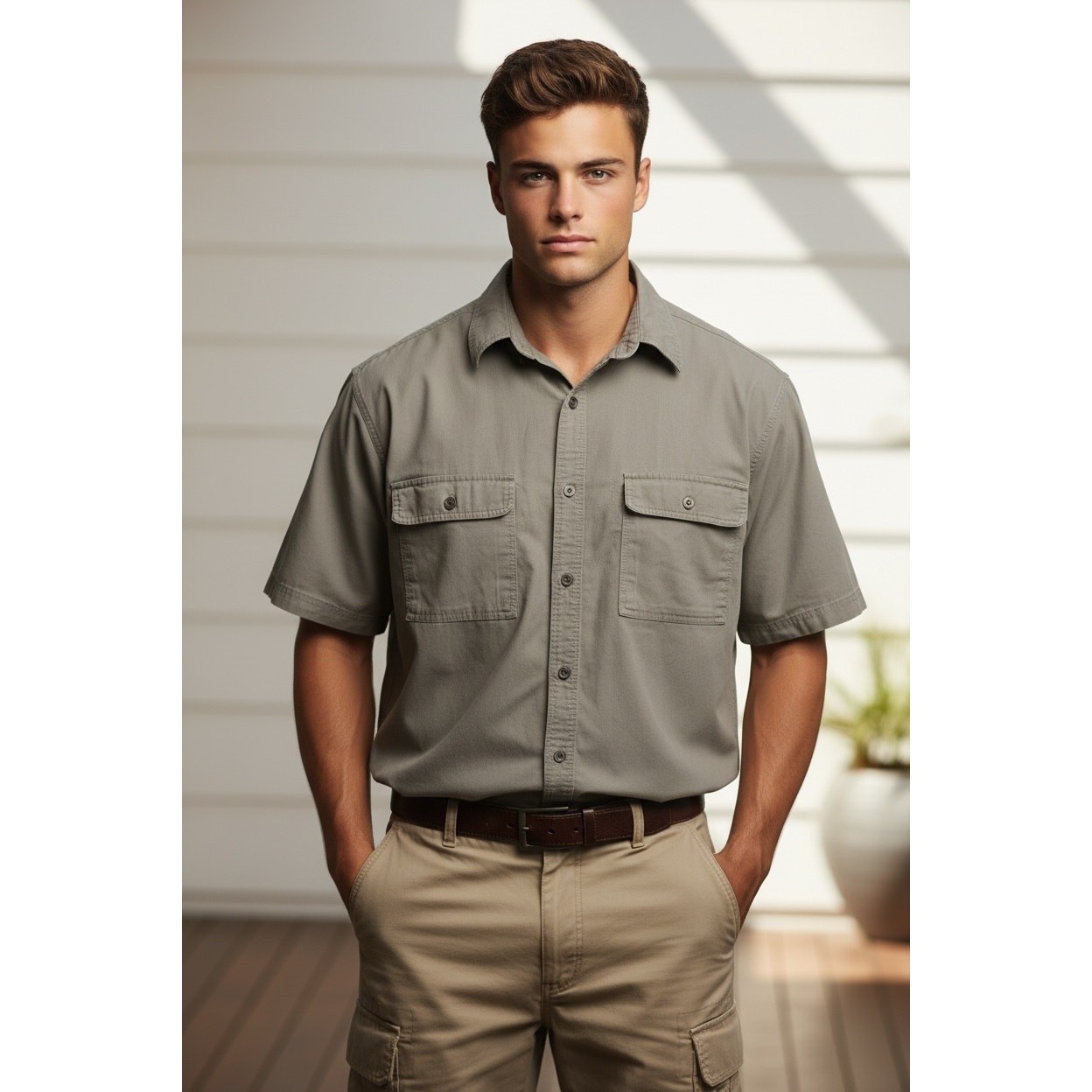 *CABELA'S MAGELLAN* Shortsleeve Camping Shirt Versatile Outdoor Khaki Men Size M gallery