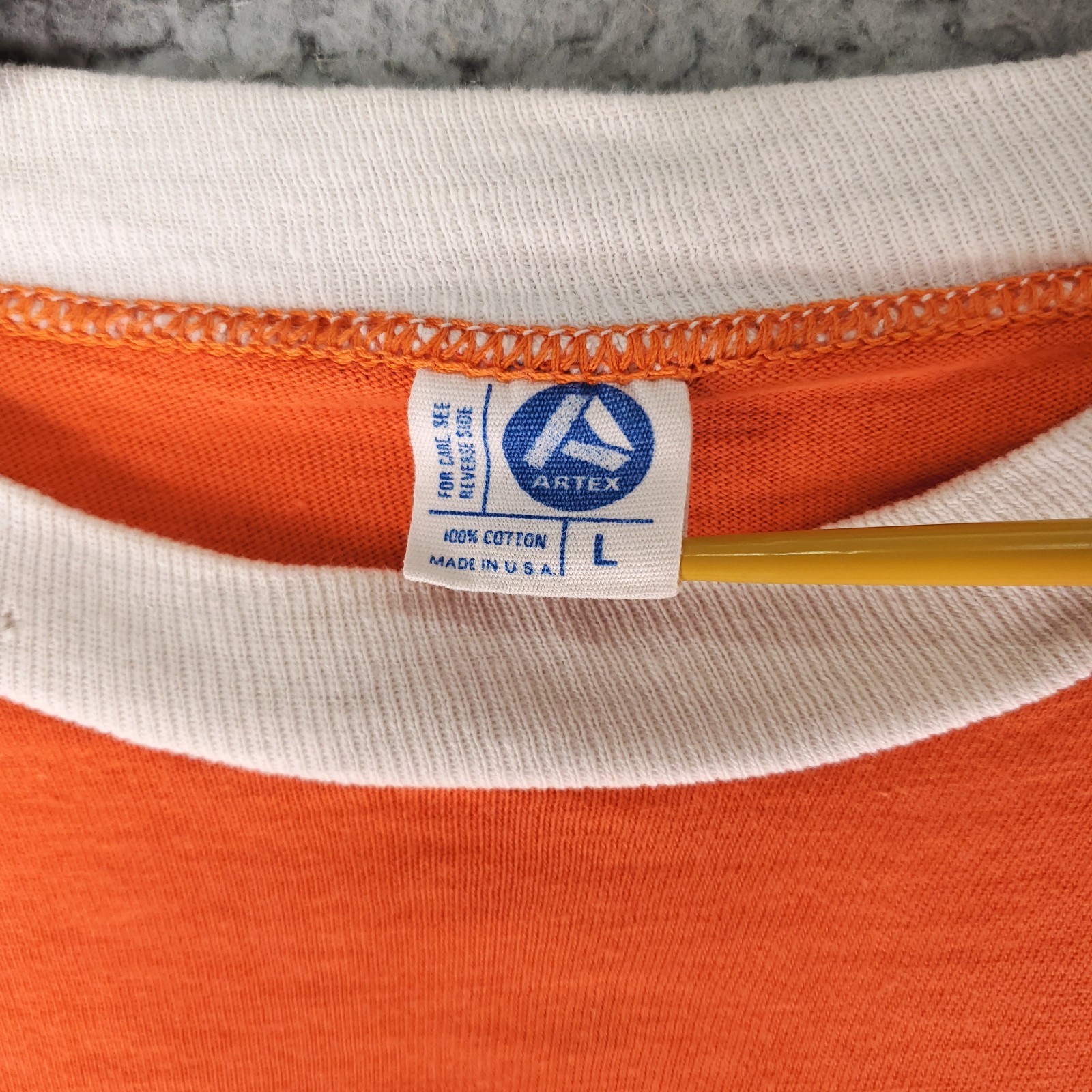 Vintage 70s Artex Texas Tower Ringer T Shirt Mens L Fits S Orange Distressed USA gallery
