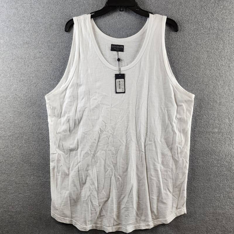 Goodlife Sun Faded Slub Scallop Tank Men's XXL White Solid Scoop Neck Pullover gallery