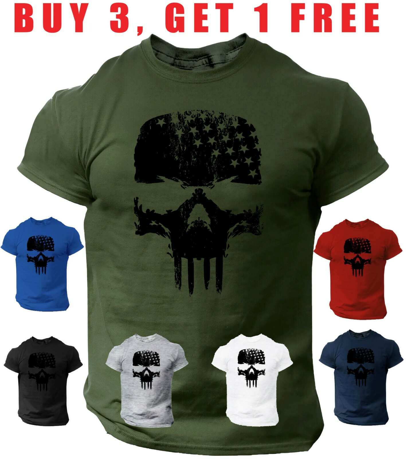 Skull T-Shirt Warrior Distressed USA Flag Military PUNISHER patriotic Tee Shirt gallery