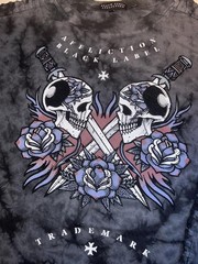 Black label Affliction long sleeve shirt swords skulls graphic stripe detail Y2K
