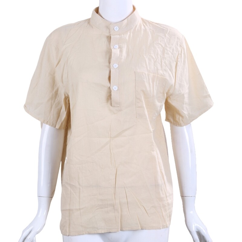 Men Stand Collar Buttons Front Linen Shirts Solid Color Loose Pullover Top M-3XL gallery