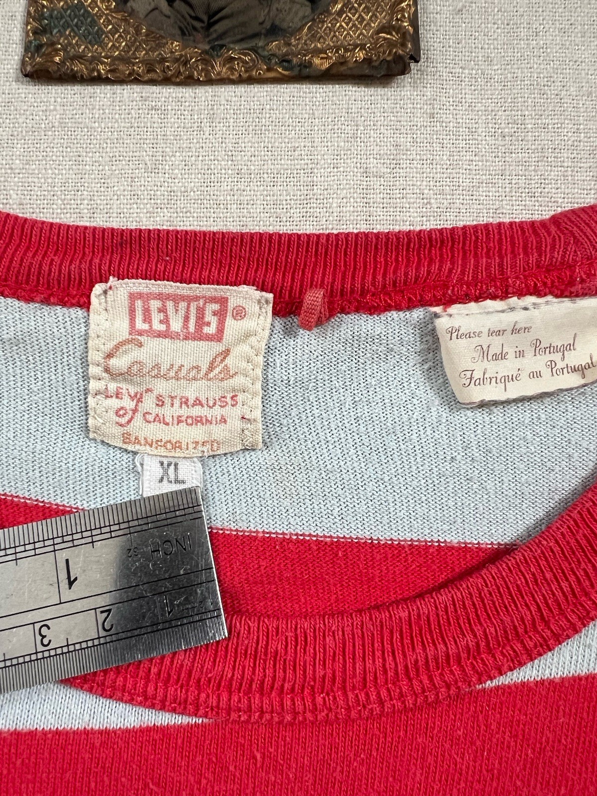 LVC T-Shirt XL 50s Casuals Levi's Vintage Clothing Wide Stripe Red Grey Biker gallery