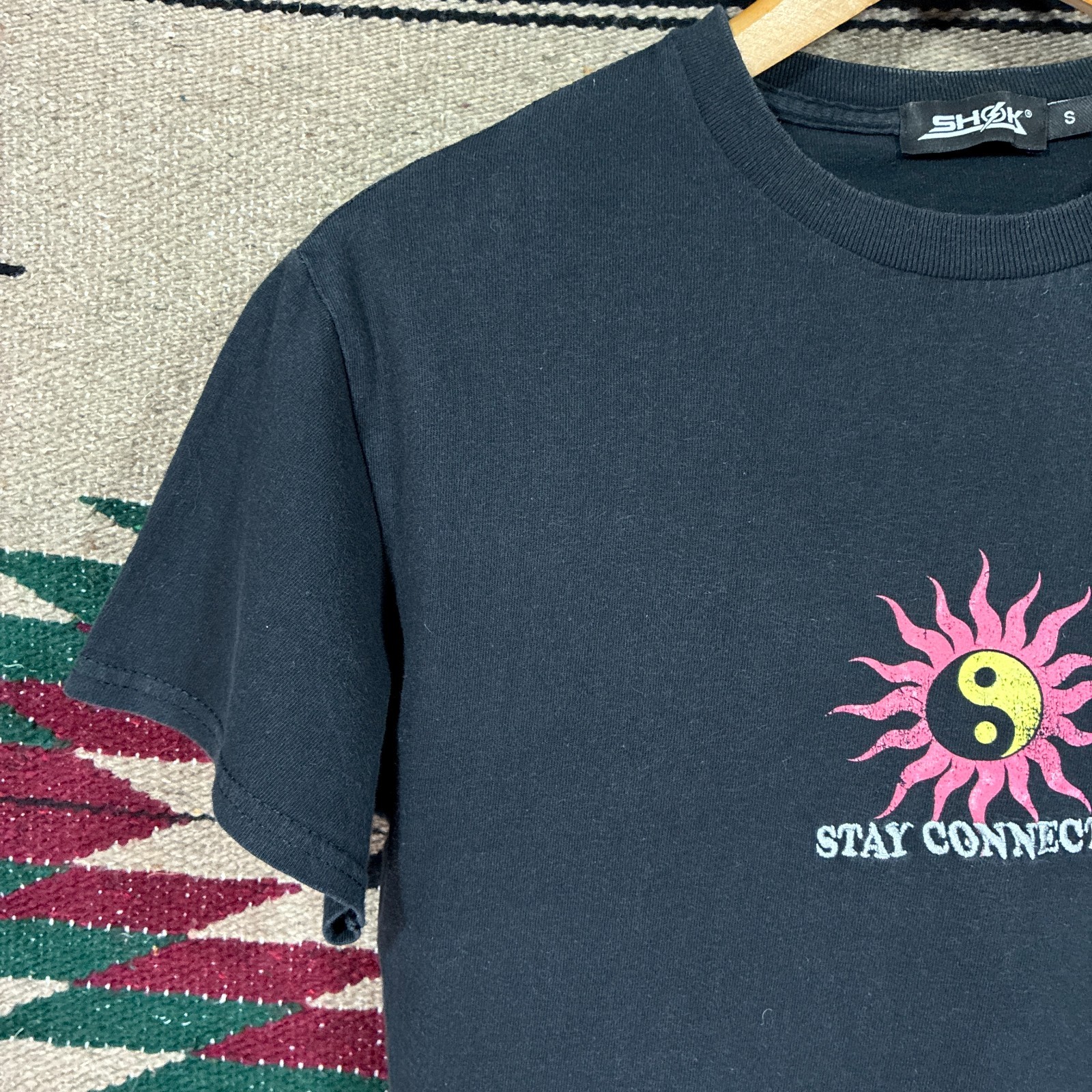 Vintage Ying Yang Black Embroidered Graphic T-Shirt - Men's Small - Boho gallery