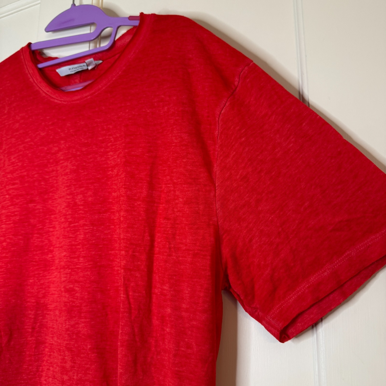 ELEVENPARIS Semi Sheer Raw Neckline and Hem Red Crewneck Tee Men’s Medium gallery